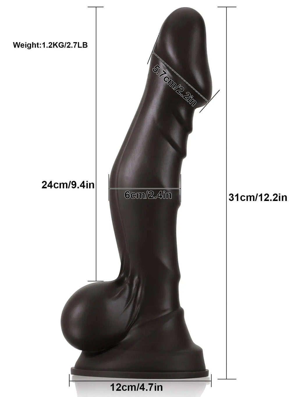Jamal 12" x 2.4" Black Crankshaft G-Spot Dildo with Suction Cup