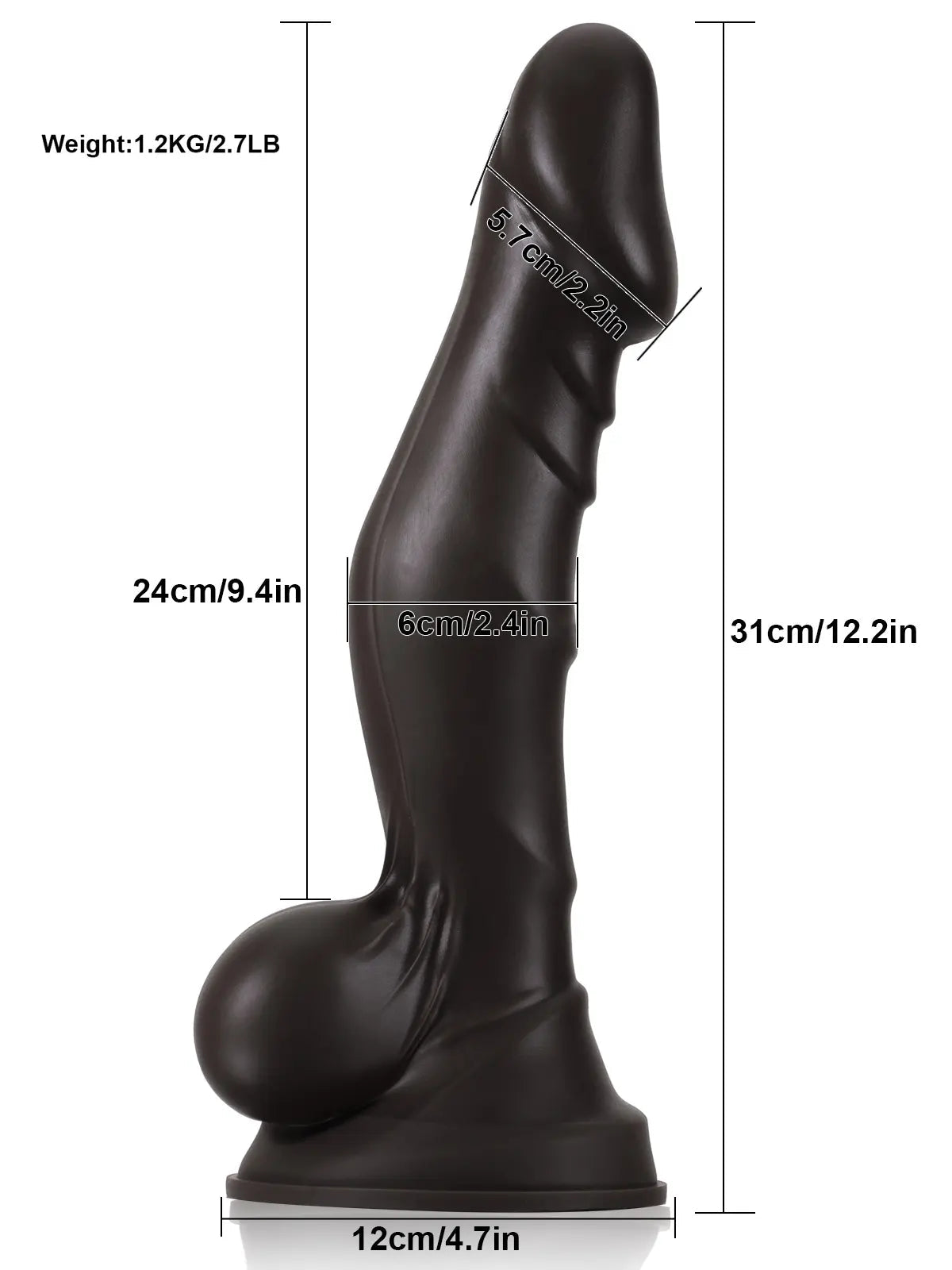 Jamal 12" x 2.4" Black Crankshaft G-Spot Dildo with Suction Cup