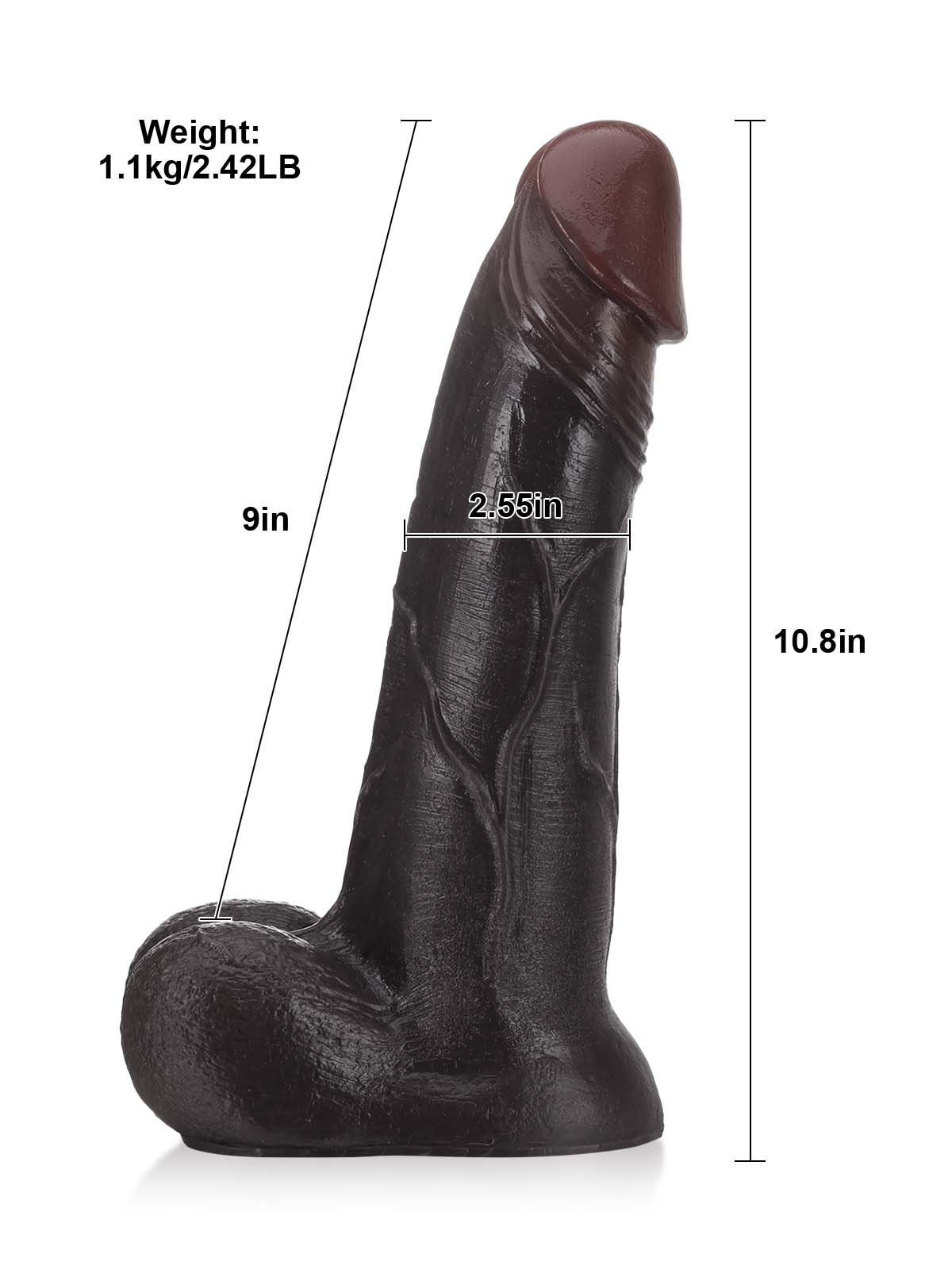 Raptor 10.8" x 2.5" Sliding Skin Vac-U-Lock BBC Dildo With Moving Balls & Suction Cup
