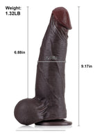 Joshua 9" x 2" Black Soft Skin Thick Sliding Skin Dildo With Moving Balls