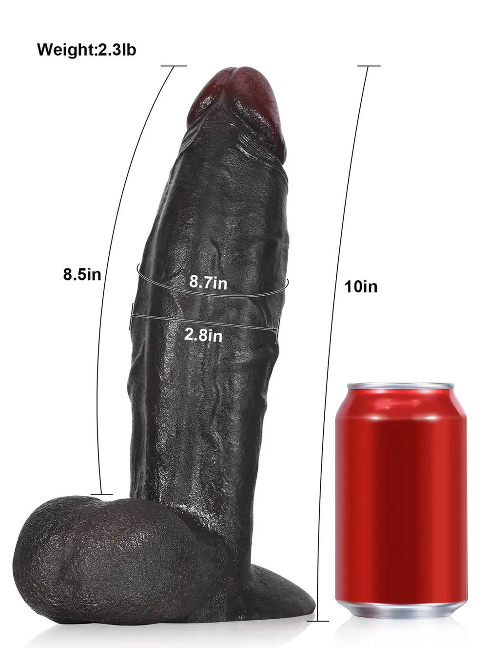 Dragon 10" x 2.8" Extra Thick Black Dildo With Swinging Balls & Vac U Lock Suction Cup XL