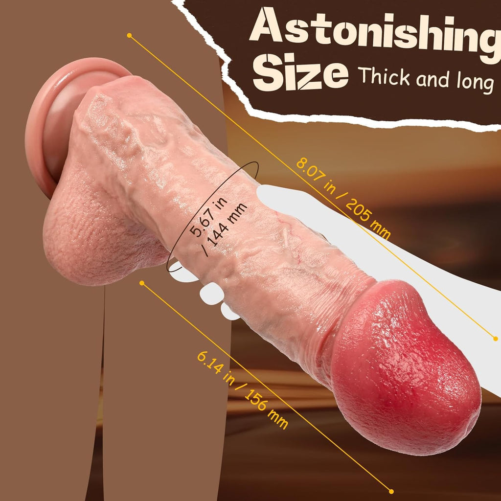 Lima: 8" x 1.8"  Real Feel Dildos For Beginner with Sculpted Glans and Suction