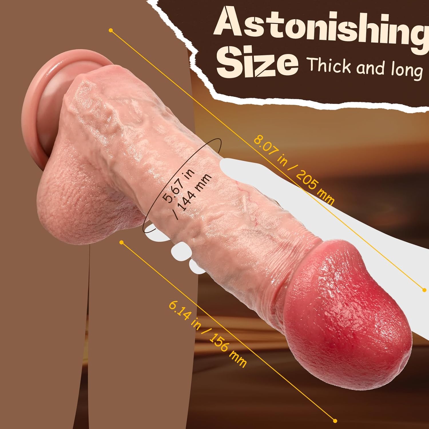 Lima: 8" x 1.8"  Real Feel Dildos For Beginner with Sculpted Glans and Suction