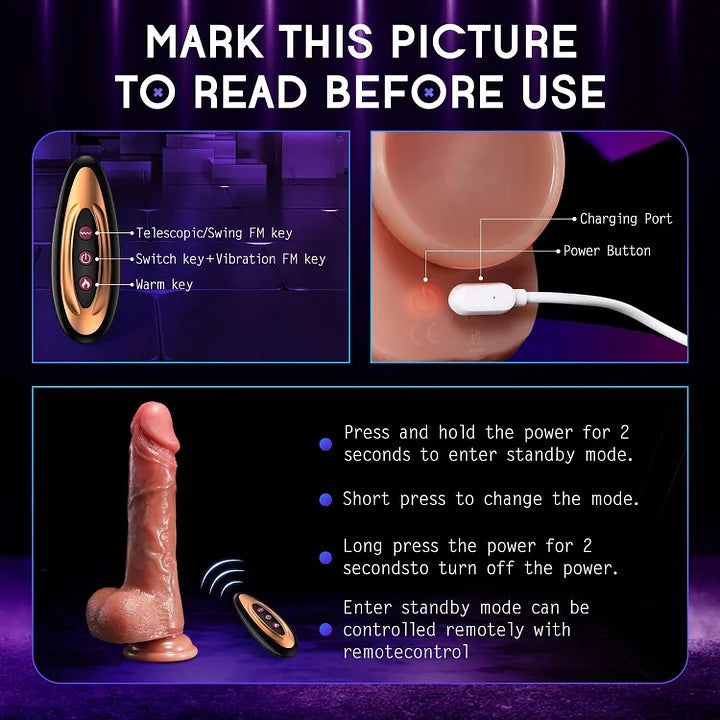 Kimi: 8.4" x 1.5"  8 Thrusting & 10 Vibration & Heating Dildo