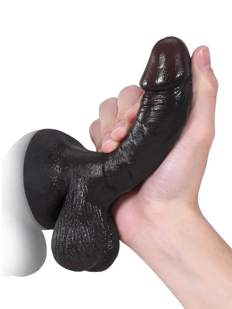 Smith 6" x 1.3" - Softest Black Like Small Penis Dildo With Swinging Saggy Balls