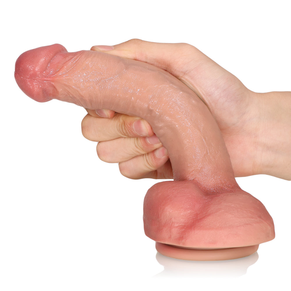 Seba: 8.7" x 1.3" Curved Ridged Textured Real Feel Dildo
