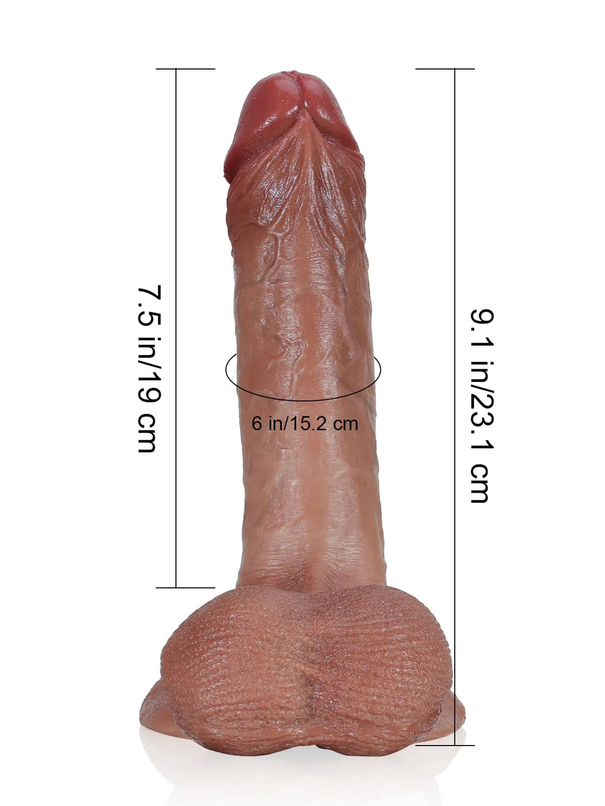 Kevin 9" x 1.9" Brown Realistic Dildo with Hanging Moving Balls
