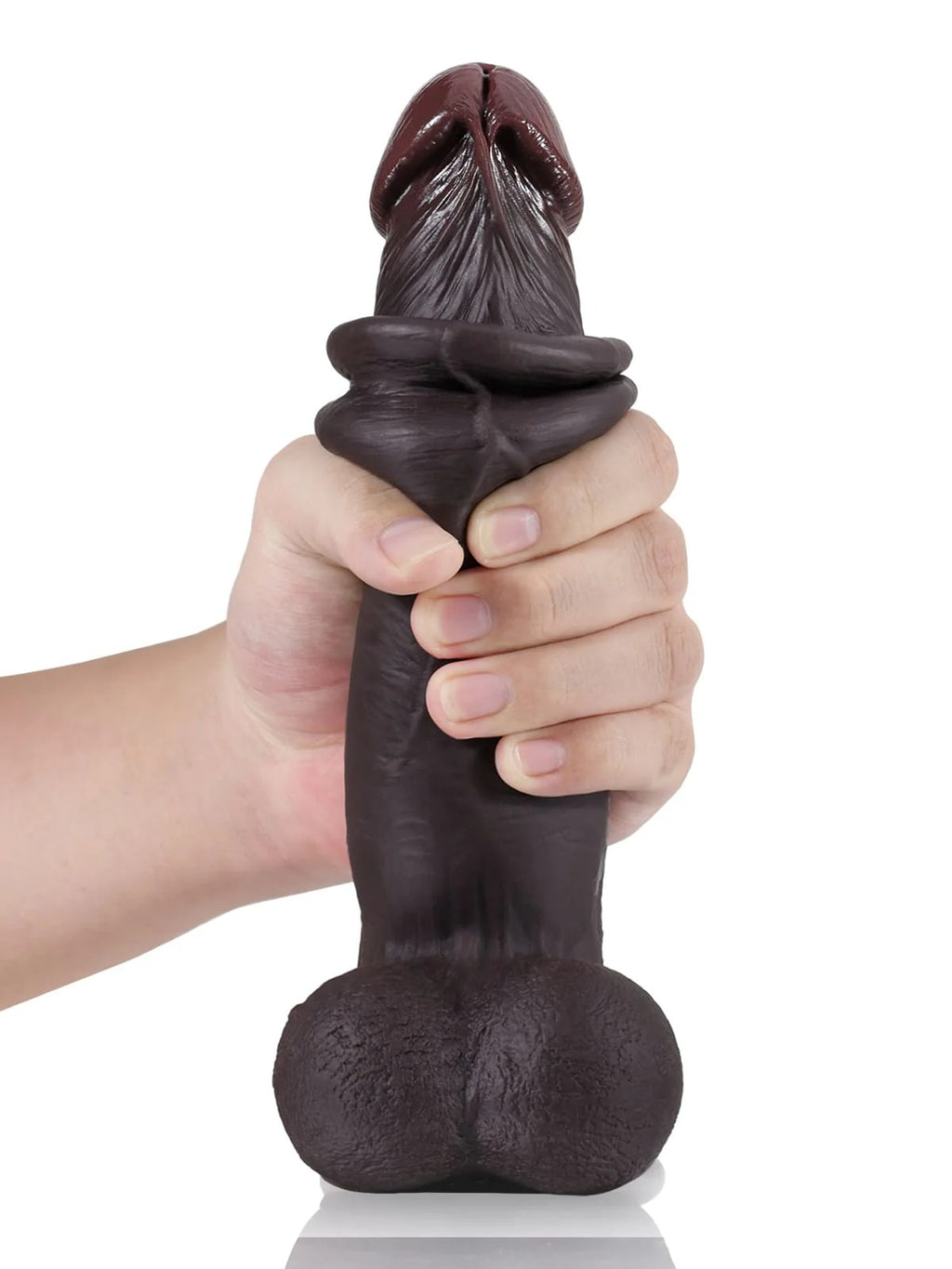 Joshua 9" x 2" Brown Soft Skin Thick Sliding Skin Dildo With Moving Balls