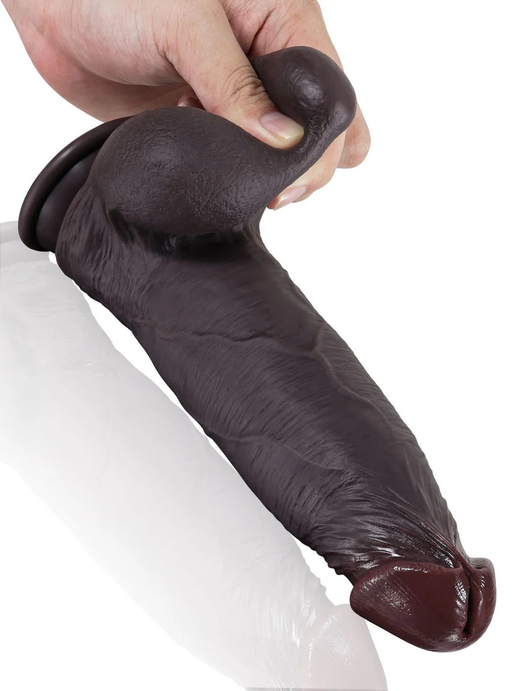 Joshua 9" x 2" Brown Soft Skin Thick Sliding Skin Dildo With Moving Balls