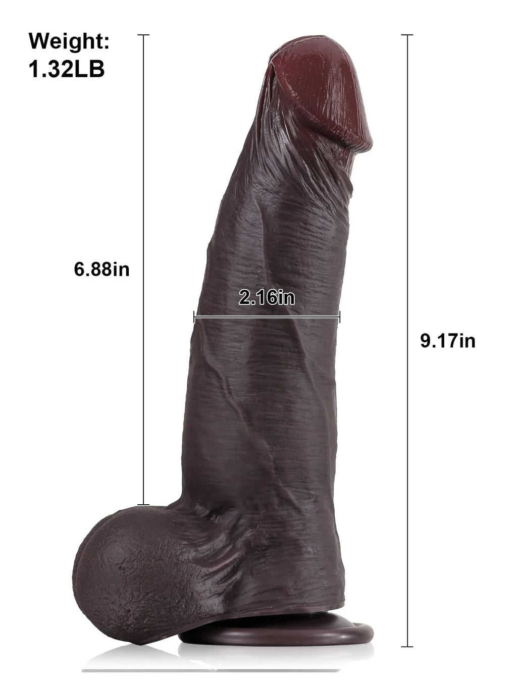 Joshua 9" x 2" Brown Soft Skin Thick Sliding Skin Dildo With Moving Balls