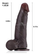 Joshua 9" x 2" Brown Soft Skin Thick Sliding Skin Dildo With Moving Balls